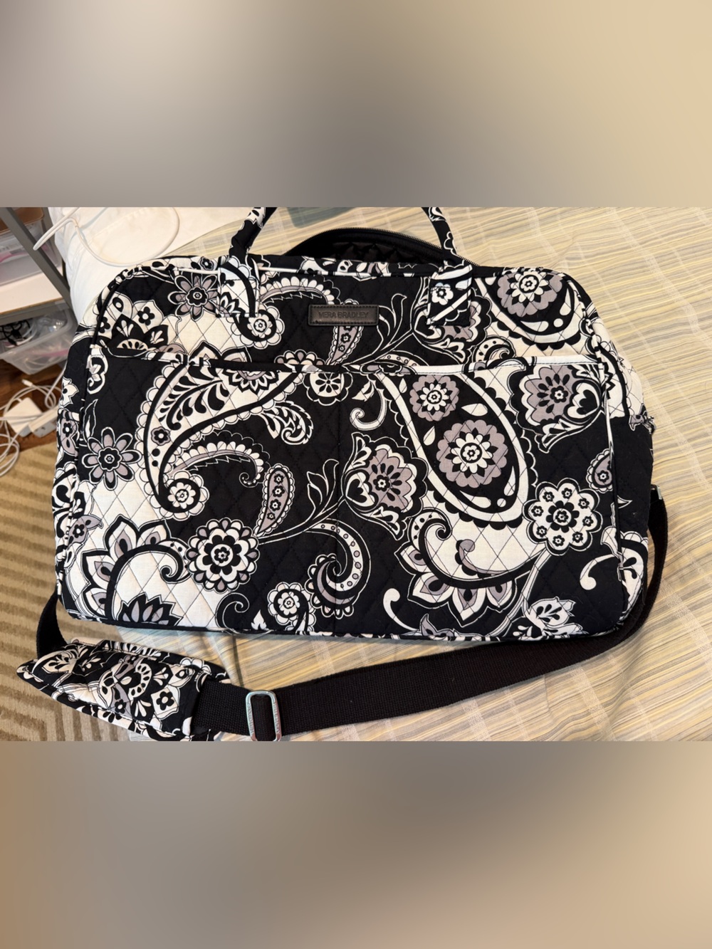 Vera Bradley Black and White Midnight  Paisley Quilted weekender Bag. NWT